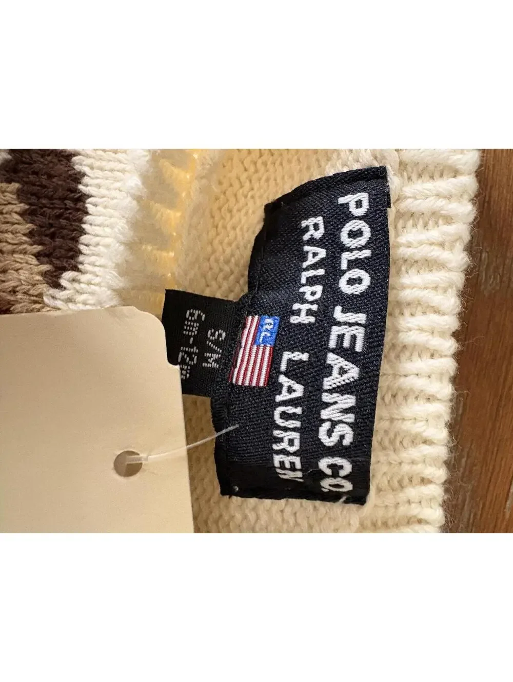 NWT Vintage Ralph Lauren Cream Baby Sweater with Bear Motif Size 6M-12M